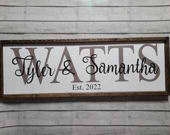 Modern Farmhouse Family Name Sign | Personalized Engagement Gift | Wedding Gift | Bridal Shower Gift | Anniversary Gift