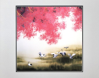 King silk art handmade embroidery wildlife birds Autumn with six cranes 37206
