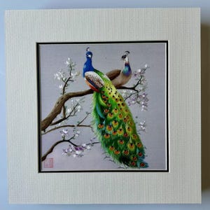 King silk art handmade embroidery art the peacocks 《站枝头》31539