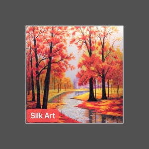 King silk art handmade embroidery red maple forest 37017