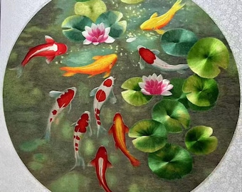 Große Größe König Seide Kunst Handgefertigte Stickerei Kunst 《 鱼 荷 香 · Koi & Lotus Harmony 》MB82610