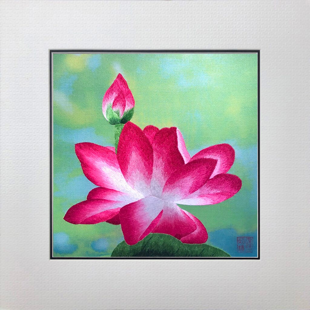 King silk art handmade embroidery Lotus flower 36100