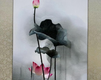 King silk art handmade embroidery Lotus flower MB76446