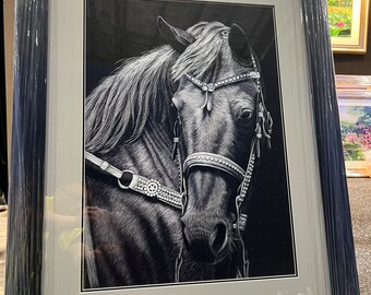 Museum Collection King silk art handmade embroidery art TX black horse CM74148