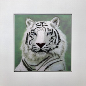 Arte de seda hecho a mano con animales salvajes, tigre blanco 34124