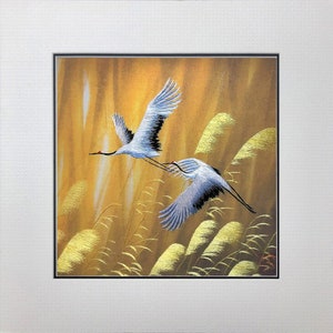 King silk art handmade embroidery wildlife birds flying cranes  31054