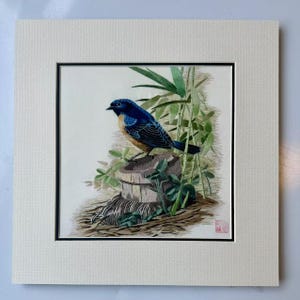 Arte de seda King, bordado hecho a mano, arte de vida silvestre, pájaro azul 31531