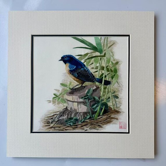 キングシルクアート ハンドメイド刺繍アート 野生動物 青い鳥 31531