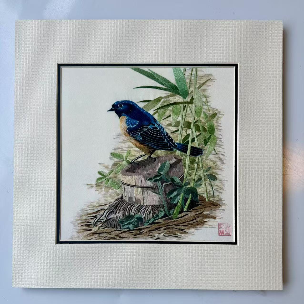 キングシルクアート ハンドメイド刺繍アート 野生動物 青い鳥 31531