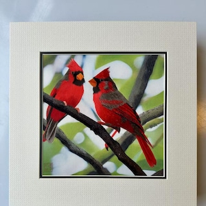 King silk art handmade embroidery art cardinals 31541