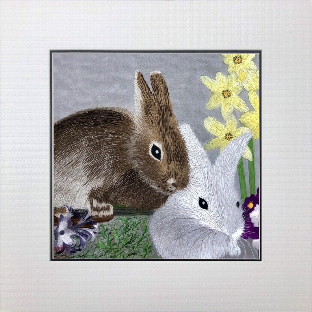 キングシルクアートハンドメイド刺繍動物ウサギ34076 - Etsy 日本