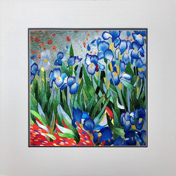 スイス製 ゴッホ アイリス 刺繍 額入り スイス製 ゴッホ アイリス 刺繍
