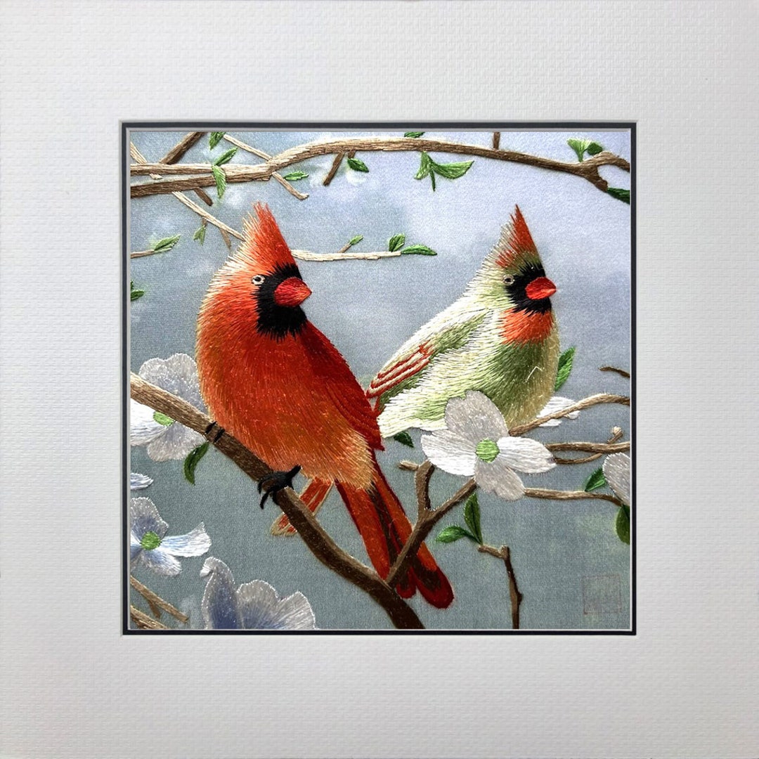 King Silk Art Handmade Embroidery Wildlife Birds Cardinals 31212 Etsy