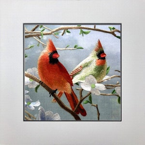 Arte de seda King bordado a mano aves silvestres Cardenales 31212