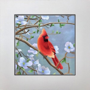 King silk art handmade embroidery wildlife birds Cardinal  31211
