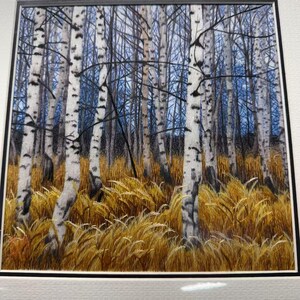 Handmade Silk Birch Forest Art, Woodland Landscape Wall Decor, Suzhou Embroidery (30x30cm) image 4