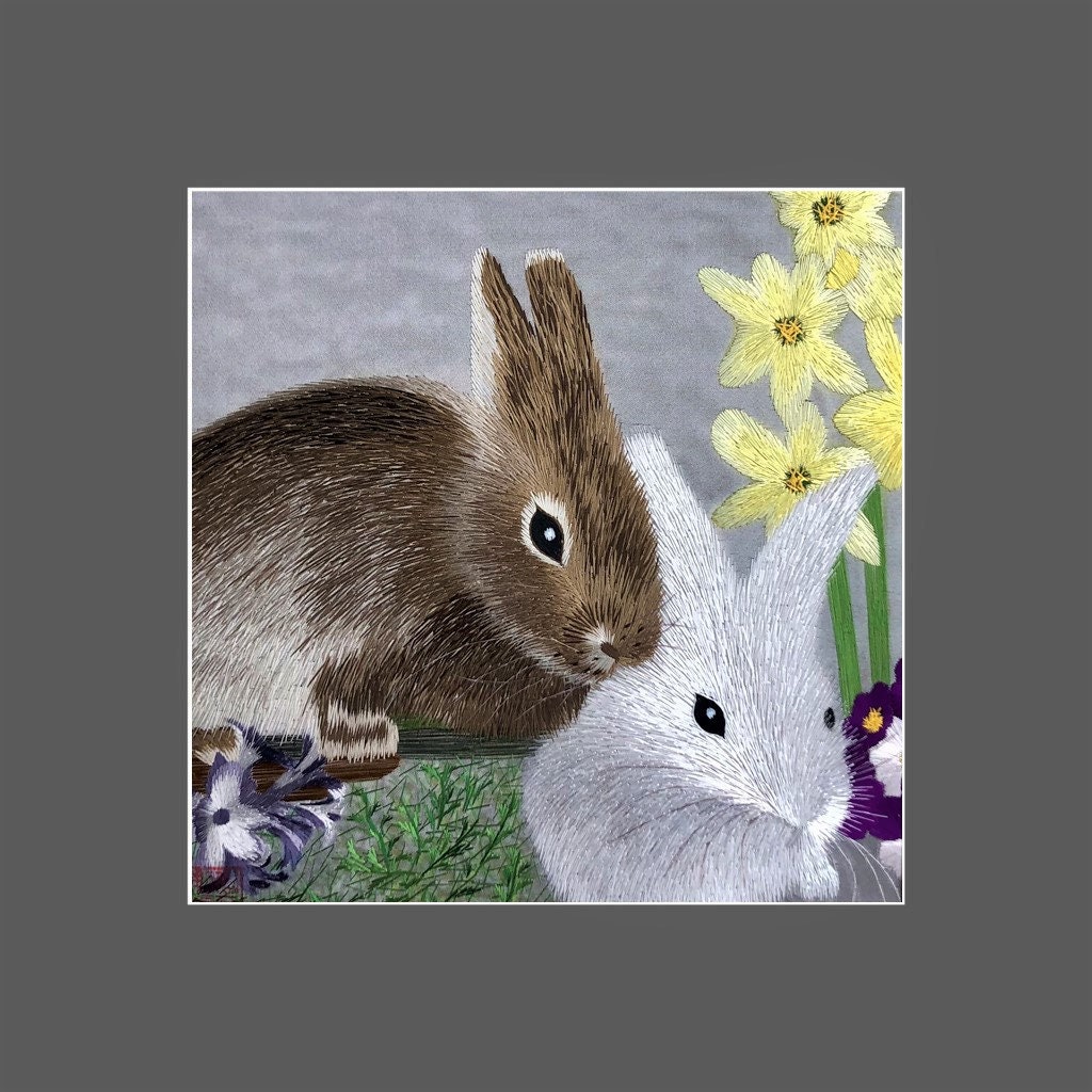 King Silk Art Handmade Embroidery Animals Rabbits 34076 - Etsy King Silk Art Handmade Embroidery Animals Rabbits 34076 - Etsy