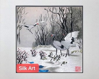 King silk art handmade embroidery wildlife birds cranes 31128