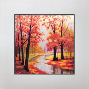King silk art handmade embroidery red maple forest 37017