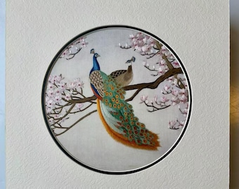 キングシルクアートハンドメイド刺繍アート孔雀《站枝头》31540