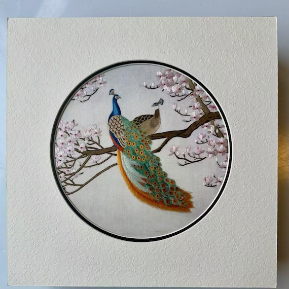 キングシルクアートハンドメイド刺繍アート孔雀《站枝头》31540 - Etsy 