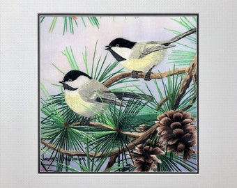 King silk art handmade embroidery wildlife birds Black-capped chickadee 31204