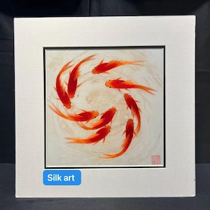 King silk art handmade embroidery wildlife nine koi fish 32030