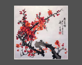 King silk art handmade embroidery Cherry blossom 36175