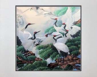 King silk art handmade embroidery wildlife birds nine flying cranes 31201