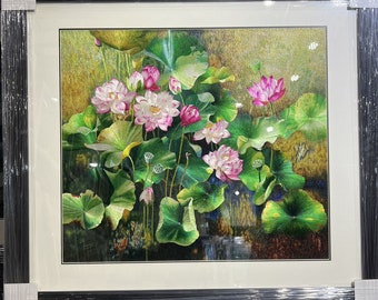 Museum Collection King silk art handmade embroidery art Lotus flowers pond CM76412