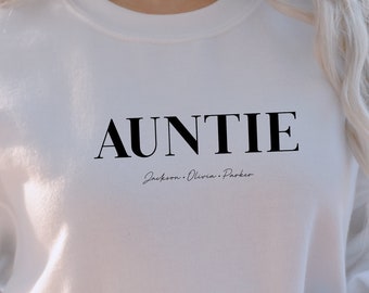 Moletom de tia, Moletom de tia, Suéter de tia, Presente para tia, Clube de tias legais, Nomes de sobrinhas e sobrinhos, Camisa de anúncio para irmã