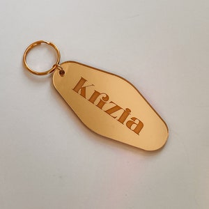 Personalized Keychain Custom Name Mirror Keychain Retro Motel Keychain Engraved Gifts Trendy Keychains Bridesmaids Gifts Gold image 6