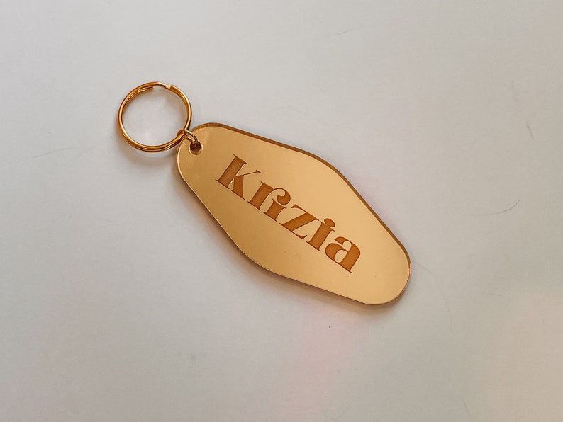Personalized Keychain Custom Name Mirror Keychain Retro Motel Keychain Engraved Gifts Trendy Keychains Bridesmaids Gifts Gold image 6