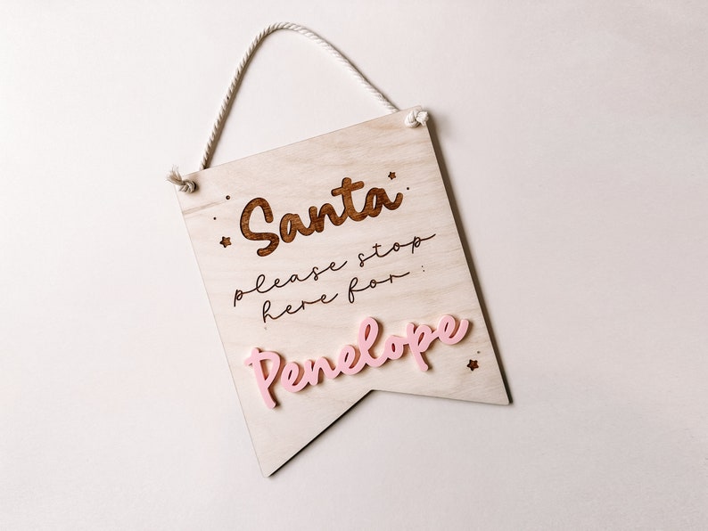 Personalized Santa Stop Here Sign Santa Sign for Kids Retro Santa Sign Santa Door Hanger Personalized Christmas Sign Vintage Santa image 1