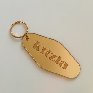 Personalized Keychain Custom Name Mirror Keychain Retro Motel Keychain Engraved Gifts Trendy Keychains Bridesmaids Gifts Gold Gold