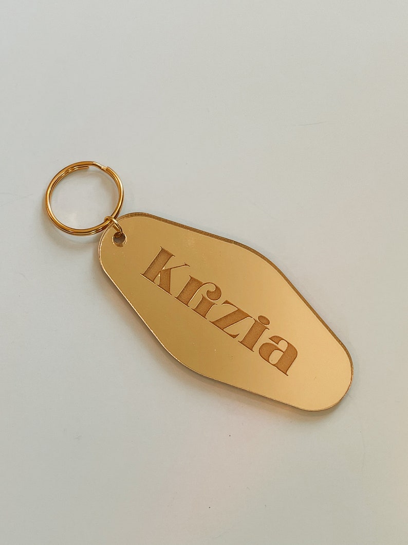 Personalized Keychain Custom Name Mirror Keychain Retro Motel Keychain Engraved Gifts Trendy Keychains Bridesmaids Gifts Gold Gold