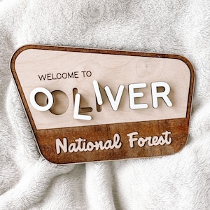 Rompecabezas con nombre con temática de bosque nacional / Regalo personalizado para baby shower / Rompecabezas con nombre de bebé / Regalo de cumpleaños para niños