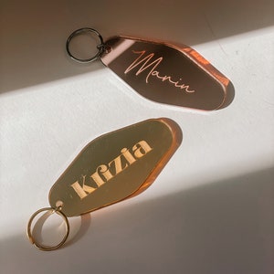 Personalized Keychain Custom Name Mirror Keychain Retro Motel Keychain Engraved Gifts Trendy Keychains Bridesmaids Gifts Gold image 9