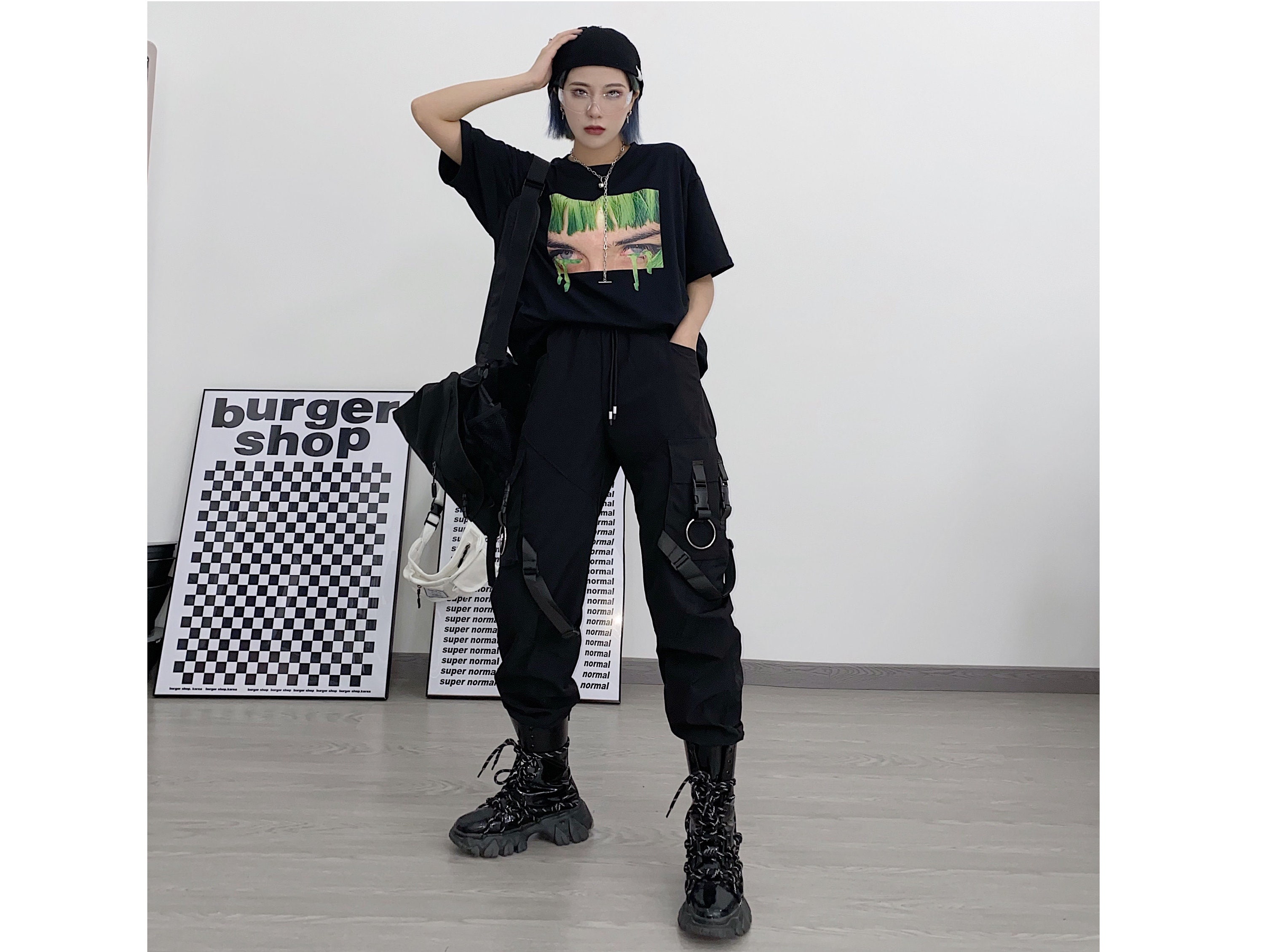 Women's Chains Rhinestones Punk Emo Pants Straps Baggy Pants