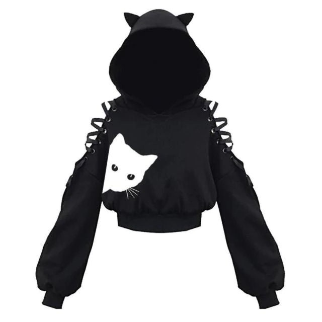 Kawaii Gothic Laceup Hoodie Gothic Cat Ears Cute Punk Etsy Australia