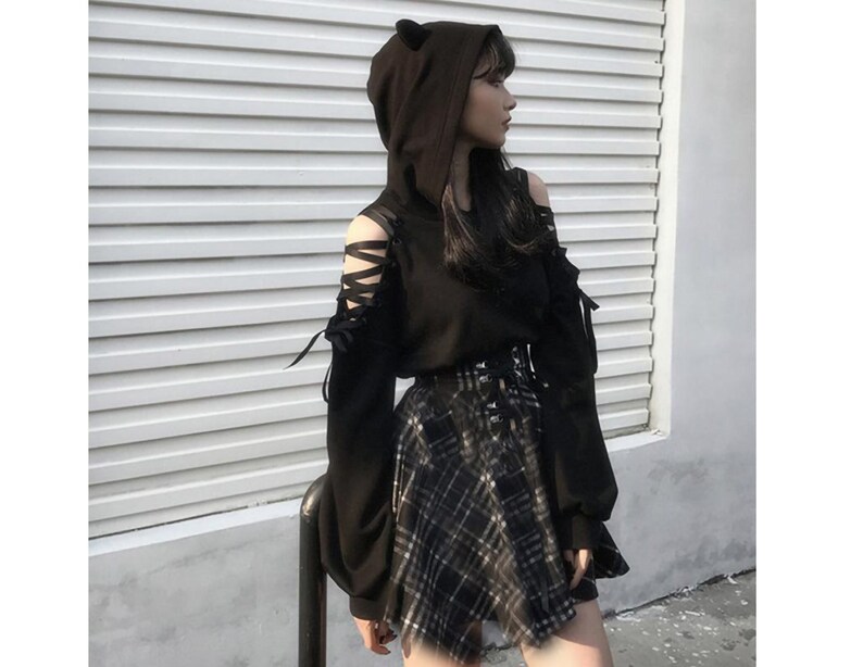 Kawaii Gothic Laceup Hoodie Gothic Cat Ears Cute Punk Etsy