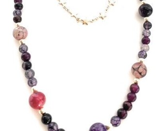 Women's necklace with natural semiprecious stones Tibetan agate - double fit - long necklace for women - steel chain - made in italy