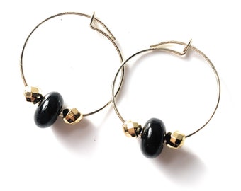 Women's hoop earrings with natural semiprecious stones and hematite - stainless steel headband - special earrings - gift for her
