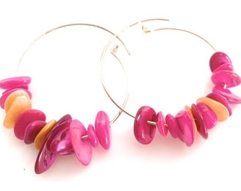 Women's hoop earrings with colored shells - girl earrings - stainless steel headband - made in italy