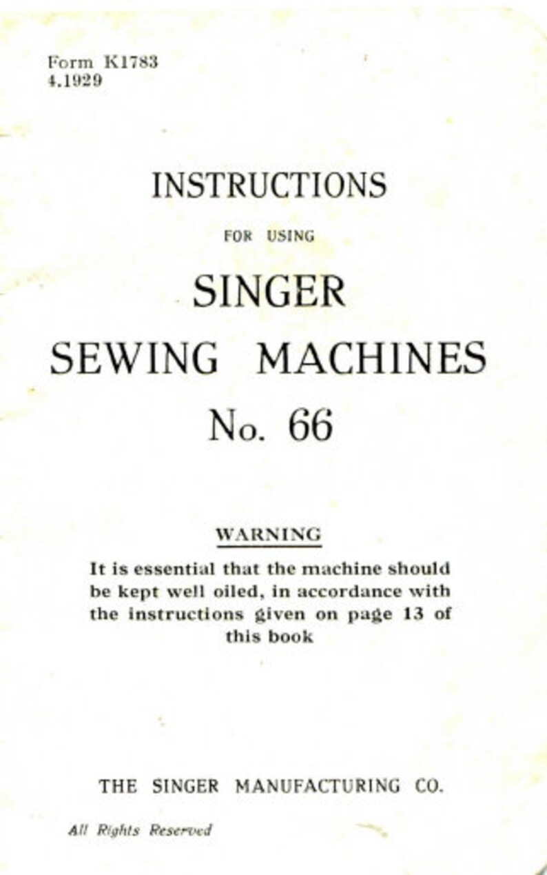 Singer 66 Year 1929 Digital Manual - Etsy