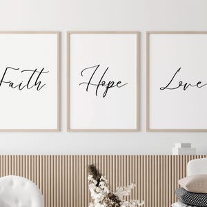 FAITH, HOPE & LOVE - Set of 3 | Digital Art Prints | Minimal Wall Art