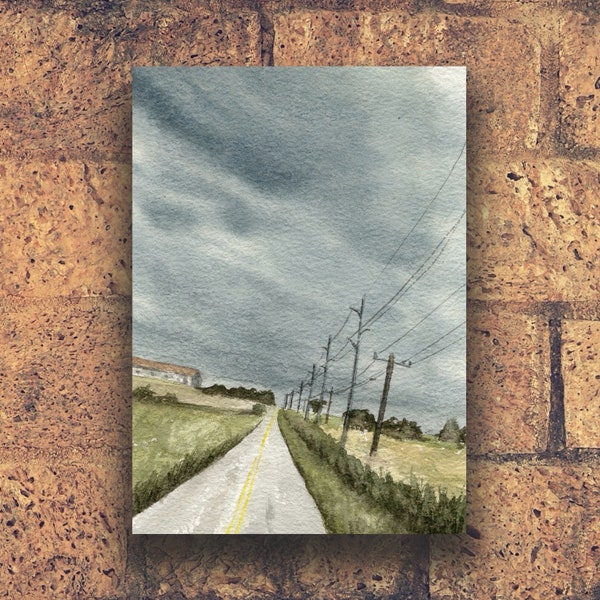 Watercolor Oklahoma Print, Backroad Drive Landscape, Watercolor Travel Painting, Farmland Art Print, Fields Painting