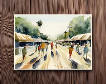 ORIGINAL- Watercolor Louisiana Festival Illustration, Festival Stroll Painting, Figures Inspired Art