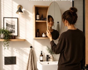Bathroom Compact Cabinet Mirror With 2 Shelf Hidden Bathroom Storage