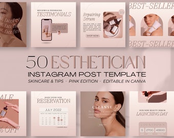 Esthetician Instagram Template | 50 Skincare Canva Posts (Digital Download)